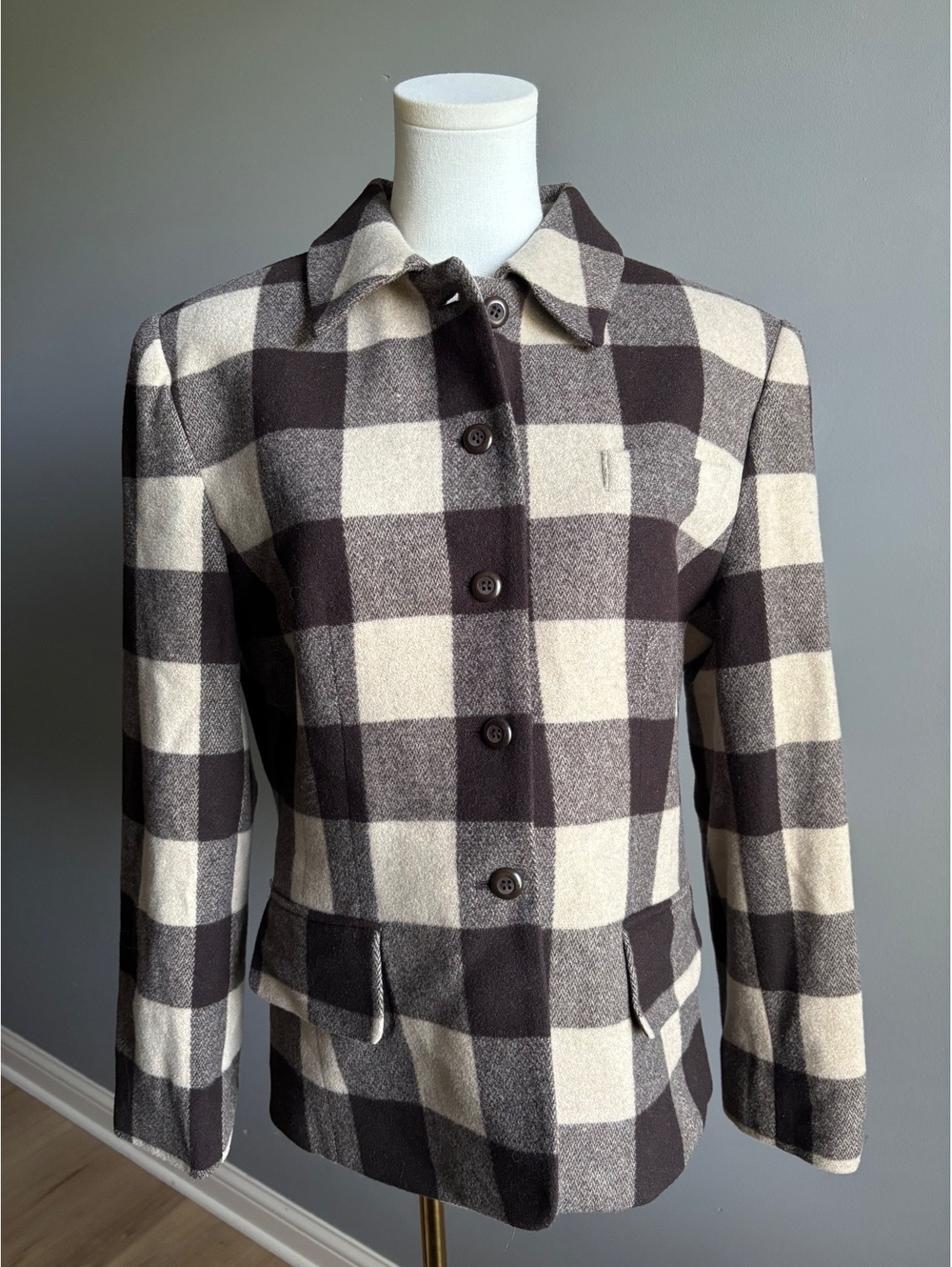 Jones New York Vintage Wool Blend Buffalo Plaid Blazer